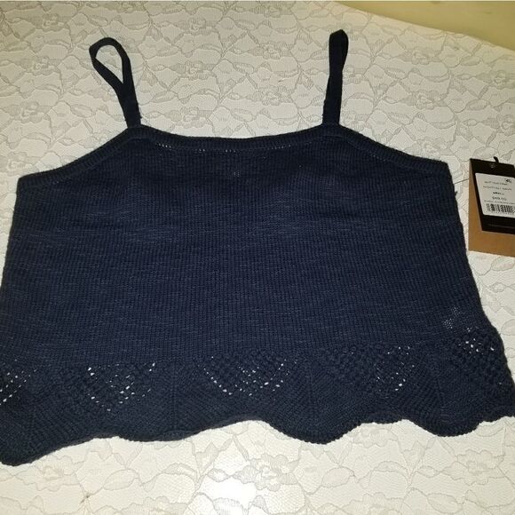 FRYE CROCHET TOP NAVY BLUE NWT CROCHET HEM TANK SMALL NEW WITH TAGS - Picture 4 of 16